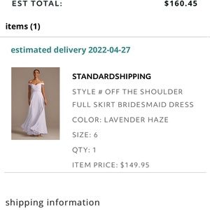 Davids Bridal Lavender Haze Off the Shoulder Bridesmaid Dress Size 6